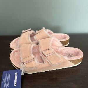 BIRKENSTOCK Arizona Pink Shearling Light Rose Gold women’s size 8
